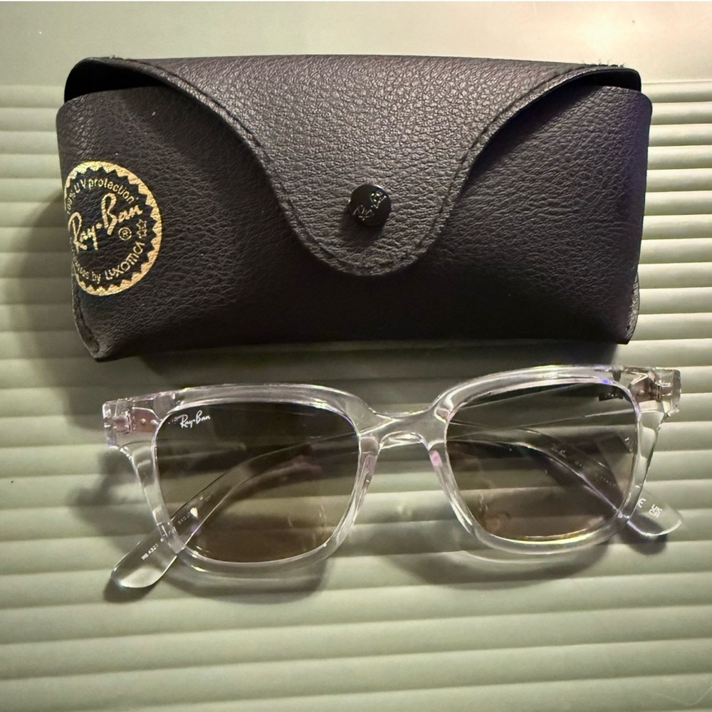 Ray-Ban Clear Frame Sunglasses with Brown Gradient Lenses and Black Case